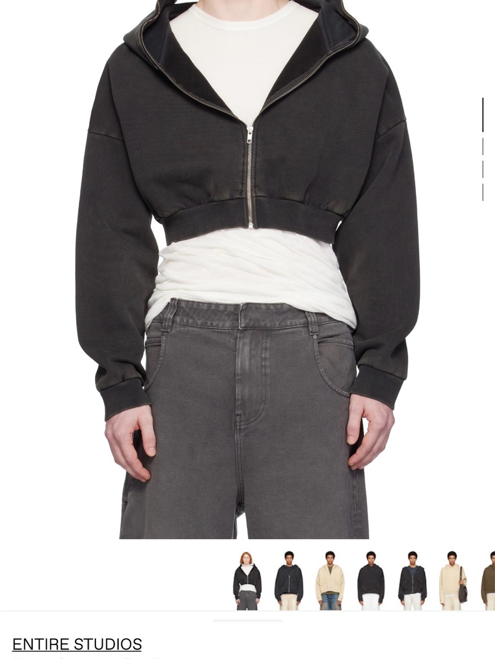 Entire Studios Men’s Cropped Zip Hoodie in Charcoal